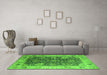 Machine Washable Oriental Green Industrial Area Rugs in a Living Room,, wshurb1641grn