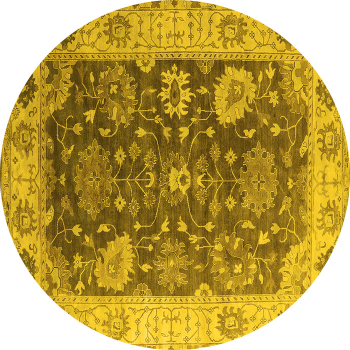 Round Machine Washable Oriental Yellow Industrial Rug, wshurb1641yw
