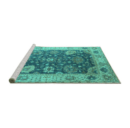 Sideview of Machine Washable Oriental Turquoise Industrial Area Rugs, wshurb1641turq