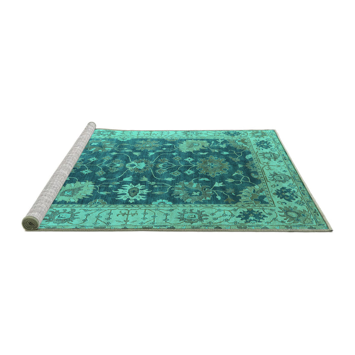 Sideview of Machine Washable Oriental Turquoise Industrial Area Rugs, wshurb1641turq