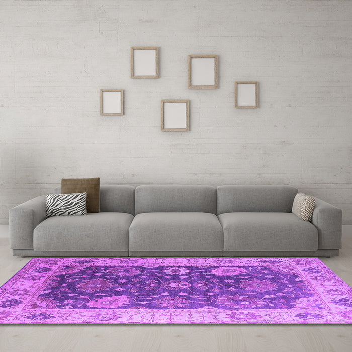 Machine Washable Oriental Purple Industrial Area Rugs in a Living Room, wshurb1641pur