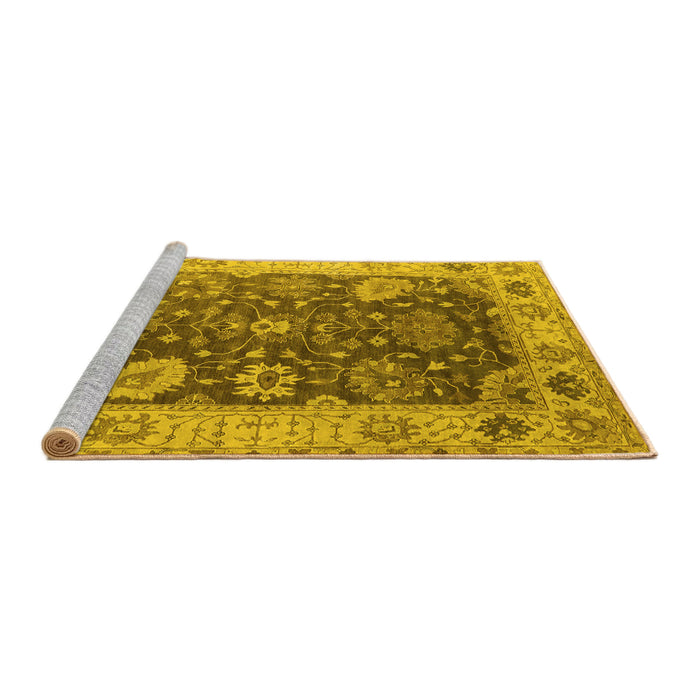 Sideview of Machine Washable Oriental Yellow Industrial Rug, wshurb1641yw