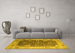 Machine Washable Oriental Yellow Industrial Rug in a Living Room, wshurb1641yw