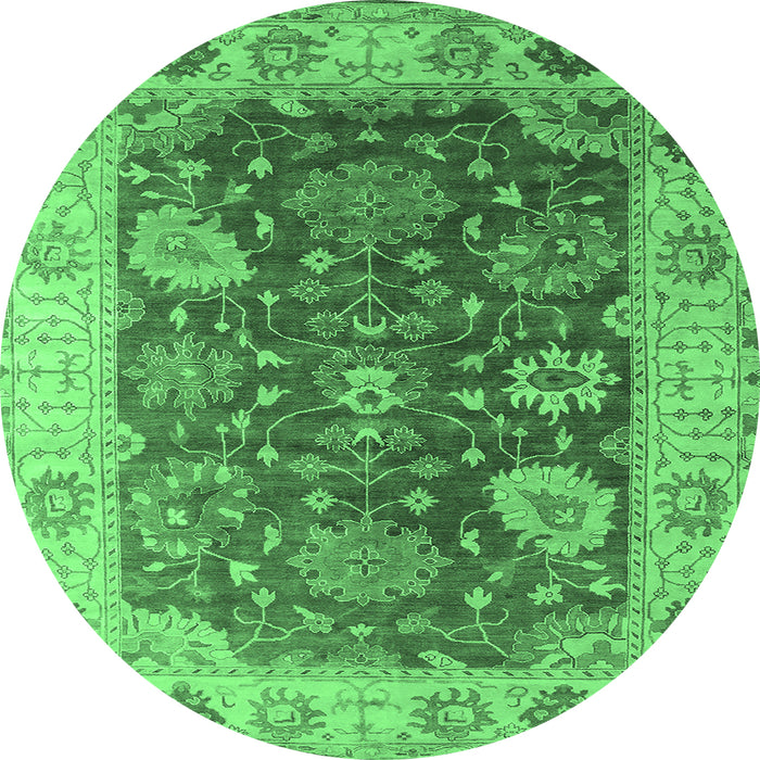 Round Machine Washable Oriental Emerald Green Industrial Area Rugs, wshurb1641emgrn