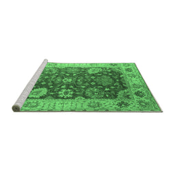 Sideview of Machine Washable Oriental Emerald Green Industrial Area Rugs, wshurb1641emgrn