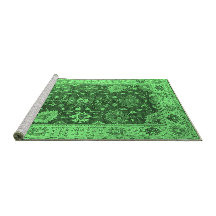 Sideview of Machine Washable Oriental Emerald Green Industrial Area Rugs, wshurb1641emgrn