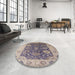 Round Mid-Century Modern Purple Oriental Rug in a Office, urb1641