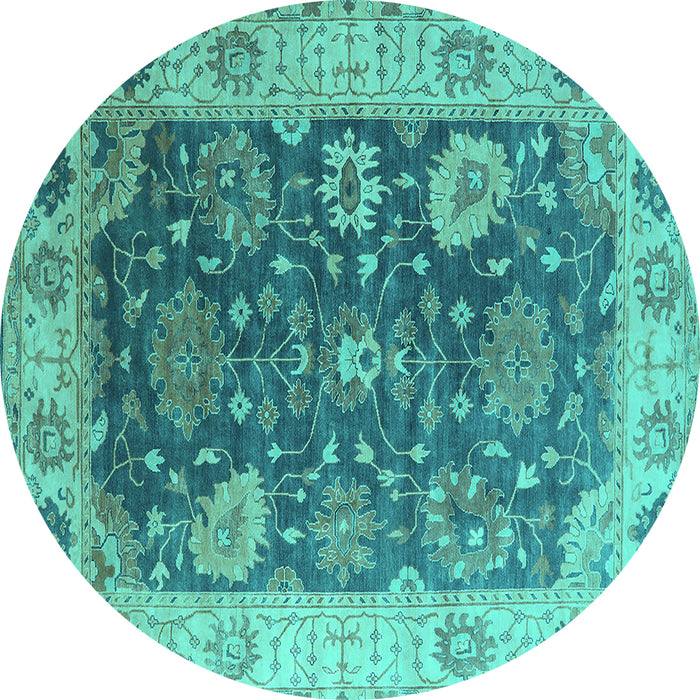 Round Machine Washable Oriental Turquoise Industrial Area Rugs, wshurb1641turq