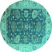 Round Machine Washable Oriental Turquoise Industrial Area Rugs, wshurb1641turq