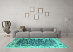 Machine Washable Oriental Turquoise Industrial Area Rugs in a Living Room,, wshurb1641turq