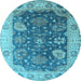 Round Machine Washable Oriental Light Blue Industrial Rug, wshurb1641lblu