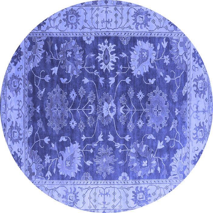 Round Machine Washable Oriental Blue Industrial Rug, wshurb1641blu