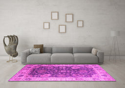 Machine Washable Oriental Pink Industrial Rug in a Living Room, wshurb1641pnk