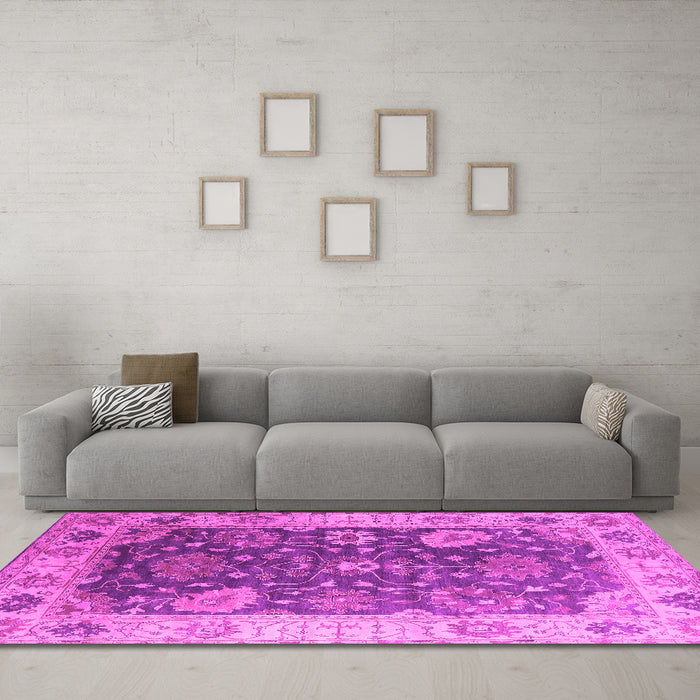 Machine Washable Oriental Pink Industrial Rug in a Living Room, wshurb1641pnk