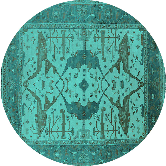 Round Machine Washable Oriental Turquoise Industrial Area Rugs, wshurb1642turq