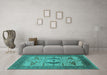 Machine Washable Oriental Turquoise Industrial Area Rugs in a Living Room,, wshurb1642turq