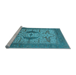 Sideview of Machine Washable Oriental Light Blue Industrial Rug, wshurb1642lblu