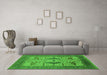 Machine Washable Oriental Green Industrial Area Rugs in a Living Room,, wshurb1642grn