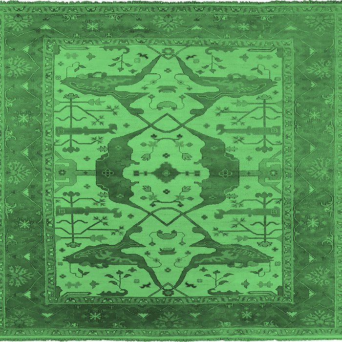 Square Machine Washable Oriental Emerald Green Industrial Area Rugs, wshurb1642emgrn