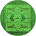 Round Machine Washable Oriental Green Industrial Area Rugs, wshurb1642grn