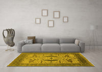 Machine Washable Oriental Yellow Industrial Rug, wshurb1642yw