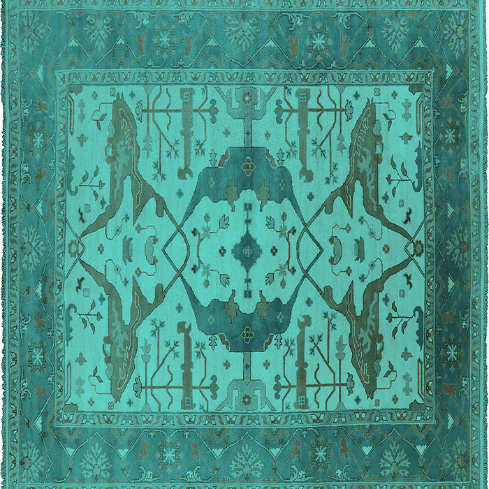 Square Machine Washable Oriental Turquoise Industrial Area Rugs, wshurb1642turq