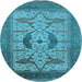 Round Machine Washable Oriental Light Blue Industrial Rug, wshurb1642lblu