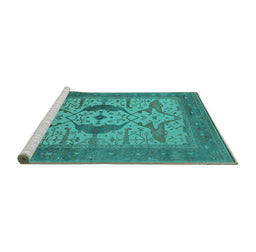 Sideview of Machine Washable Oriental Turquoise Industrial Area Rugs, wshurb1642turq