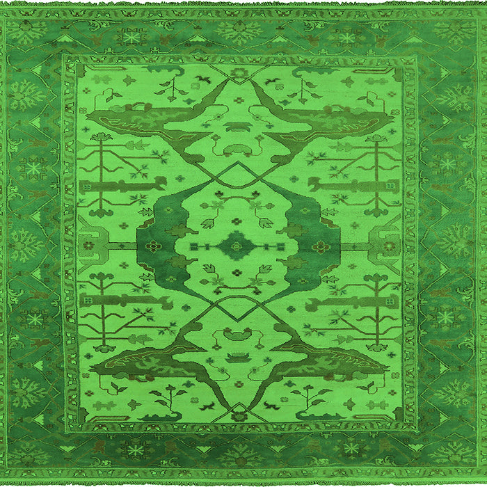 Square Machine Washable Oriental Green Industrial Area Rugs, wshurb1642grn