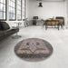 Round Mid-Century Modern Rosy Brown Pink Oriental Rug in a Office, urb1642