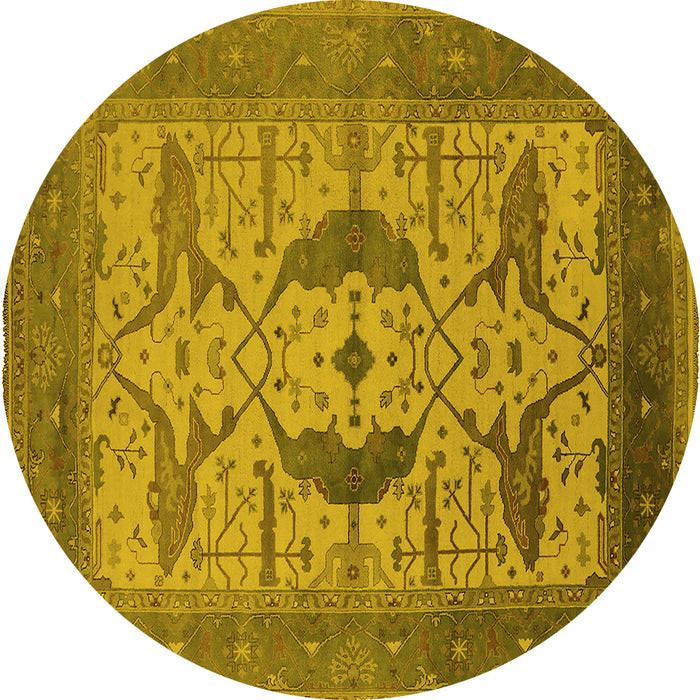 Round Machine Washable Oriental Yellow Industrial Rug, wshurb1642yw