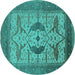 Round Oriental Turquoise Industrial Rug, urb1642turq