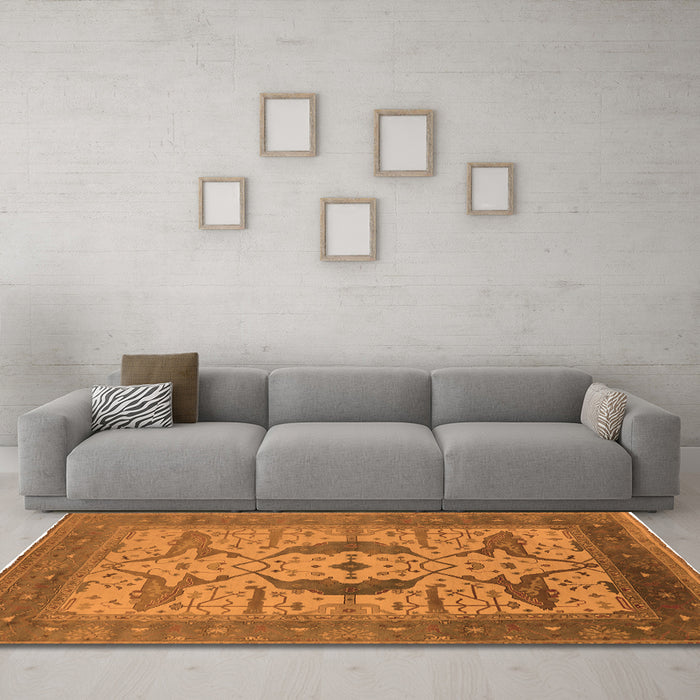 Machine Washable Oriental Orange Industrial Area Rugs in a Living Room, wshurb1642org