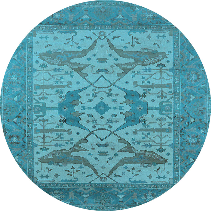 Round Machine Washable Oriental Light Blue Industrial Rug, wshurb1643lblu