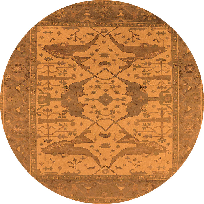 Round Machine Washable Oriental Orange Industrial Area Rugs, wshurb1643org