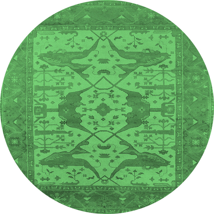 Round Machine Washable Oriental Emerald Green Industrial Area Rugs, wshurb1643emgrn