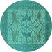 Round Oriental Turquoise Industrial Rug, urb1643turq