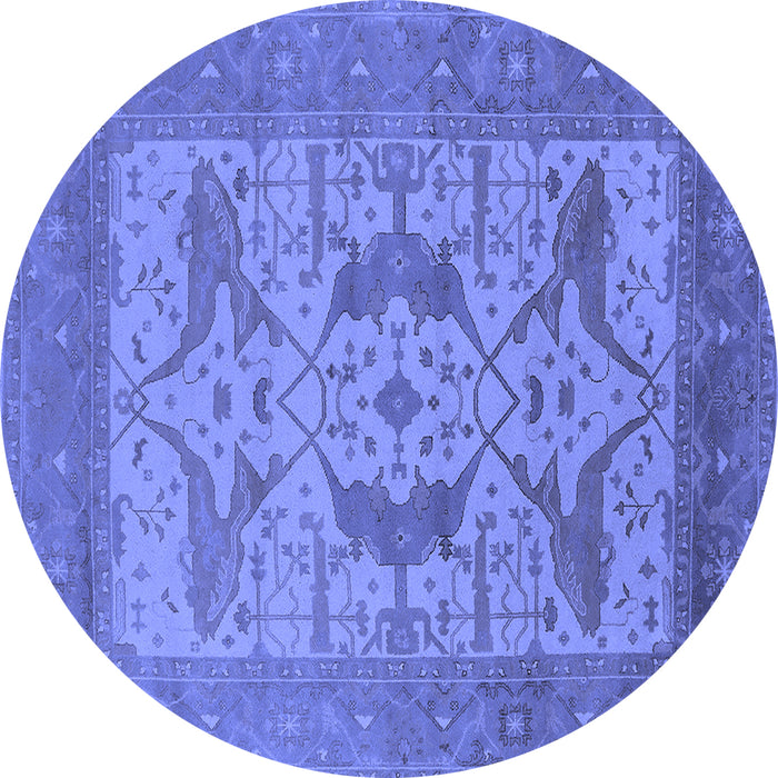Round Machine Washable Oriental Blue Industrial Rug, wshurb1643blu