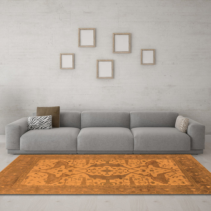 Machine Washable Oriental Orange Industrial Area Rugs in a Living Room, wshurb1643org