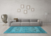 Machine Washable Oriental Light Blue Industrial Rug, wshurb1643lblu