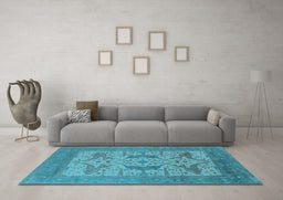 Machine Washable Oriental Light Blue Industrial Rug in a Living Room, wshurb1643lblu