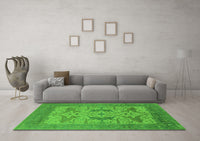 Machine Washable Oriental Green Industrial Rug, wshurb1643grn