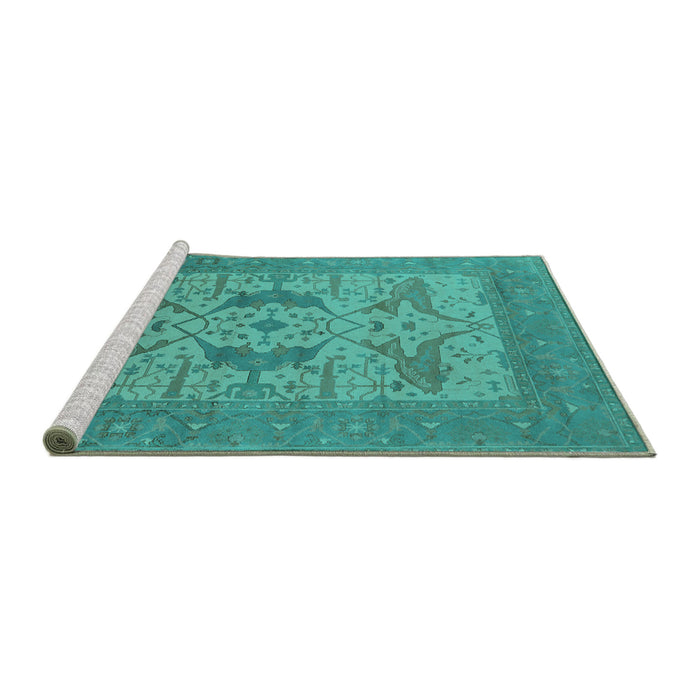 Sideview of Machine Washable Oriental Turquoise Industrial Area Rugs, wshurb1643turq