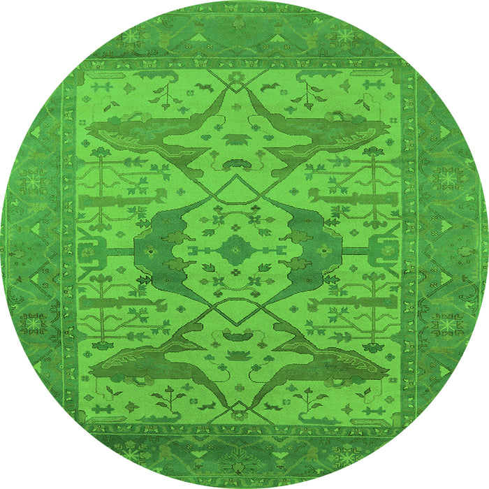 Round Machine Washable Oriental Green Industrial Area Rugs, wshurb1643grn