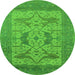 Round Machine Washable Oriental Green Industrial Area Rugs, wshurb1643grn