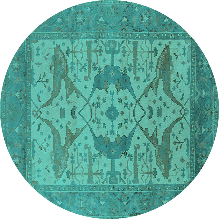 Round Machine Washable Oriental Turquoise Industrial Area Rugs, wshurb1643turq