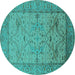 Round Oriental Turquoise Industrial Rug, urb1644turq