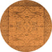 Round Machine Washable Oriental Orange Industrial Area Rugs, wshurb1644org