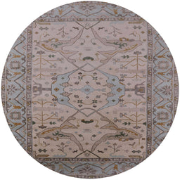 Round Mid-Century Modern Puce Purple Oriental Rug, urb1644