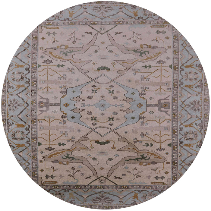 Round Mid-Century Modern Puce Purple Oriental Rug, urb1644